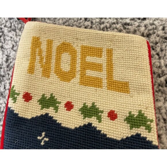 Vintage Noel‎ Snowman Rudolph Needlepoint Christmas Holiday Stocking Lined - Picture 2 of 6